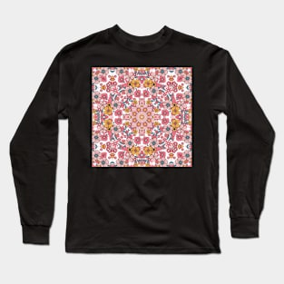 Flower and Hearts valentines and spring Kaleidoscope pattern (Seamless) 2 Long Sleeve T-Shirt